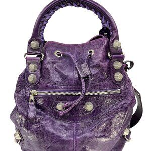 Balenciaga Lambskin Leather Giant 21 Silver PomPon Bag